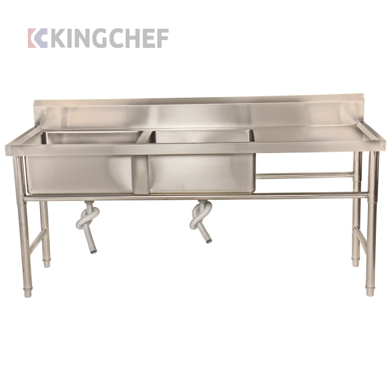 Stainless Steel 2 Compartment Commercial Sink with Right Drainboard