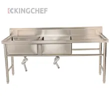 Stainless Steel 2 Compartment Commercial Sink with Right Drainboard